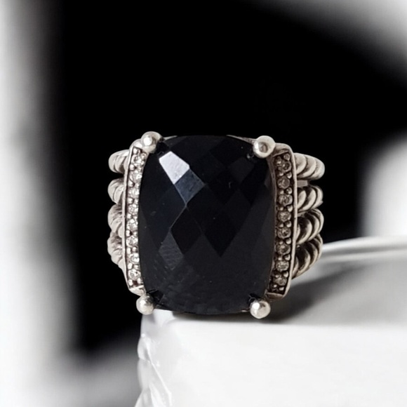 David Yurman Wheaton 16x12 Black Onyx genuine Diamond Ring size 8 - Picture 3 of 6